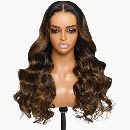 Nadula Highlight Balayage Body Wave Wig 7X5 Lace Human Hair Easy to Wear Water Wave, Glueless, Natural Scalp Put on and Go Time Saver