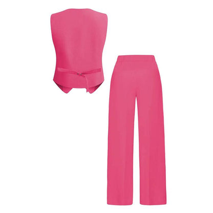 Katchme Women'S Commuter Plain V Neck Button-Up Tank Top & High Waist Trousers Co-Ord, Summer Sets, Versatile Two-Piece Outfits, Casual Womenswear