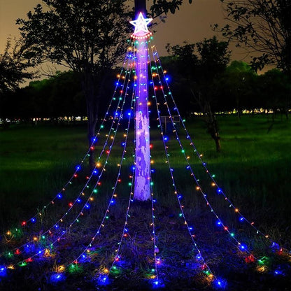 Solar Powered Waterfall Decorative Light, Star Waterfall Tree Light 8 Modes, Suitable for Outdoor Decoration Garden Yard Terrace Holiday Decoration
