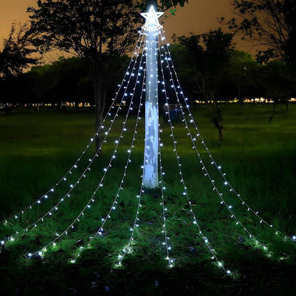 Solar Powered Waterfall Decorative Light, Star Waterfall Tree Light 8 Modes, Suitable for Outdoor Decoration Garden Yard Terrace Holiday Decoration