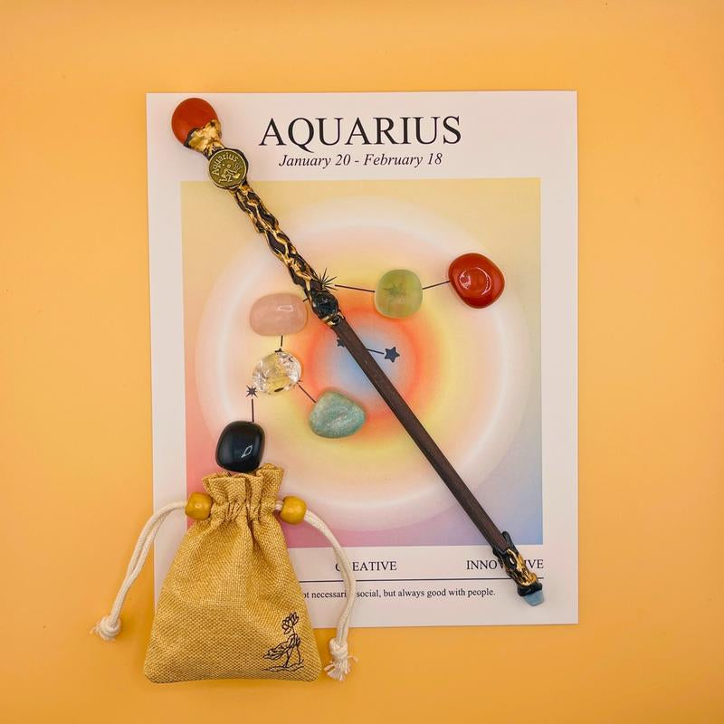 [Magic Crystal] Zodiac Crystal Magic Wand (With No Light) and Zodiac Crystal Stones Set - Handcrafted Wand & Constellation Stones - Cosplay, Magic Props, Gemstone Collection, Party Supplies, Fun Fidget Toy, Holiday Decor - Gift for Christmas, New Year