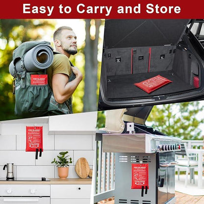 Emergency Fire Blanket - 4 Pack - Fiberglass Fire Suppression Blanket for Kitchen, 40" X 40" Fire Blanket for Home