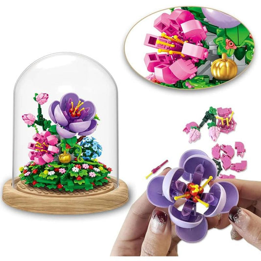 Bonsai Building Block Set - 602 Pcs Violet Building Blocks with Simulated Violet Flower, Includes Exquisite Gift Box for Home Decoration
