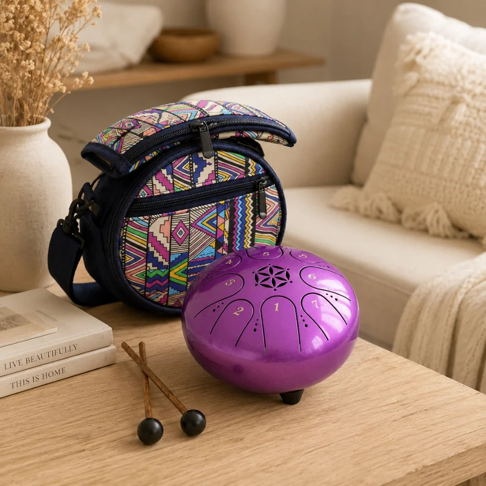 Fuchsia Flash 5" Metal Tongue Drum - Captivating Sound for Meditation and Relaxation
