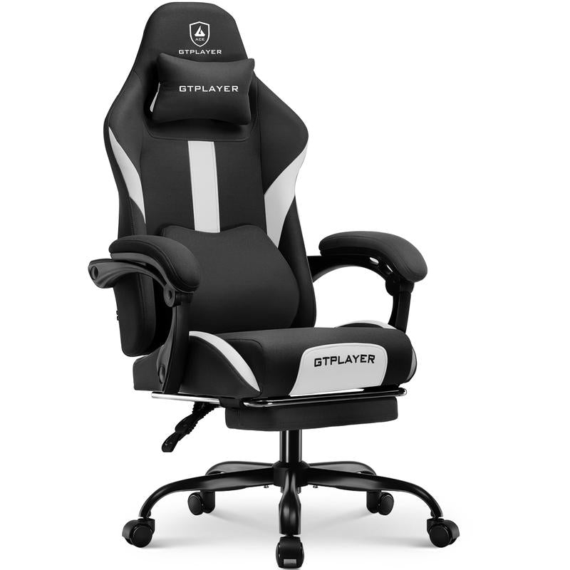 GTPLAYER Gaming Chair, Technical Fabric Office Chair with Pocket Spring Cushion, Linkage Armrests and Footrest, High Back Ergonomic Chair, Adjustable Comfortable Modern