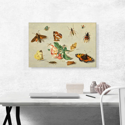 Butterflies Moths a Dragonfly and Insects with a Spring of Apple Blossoms