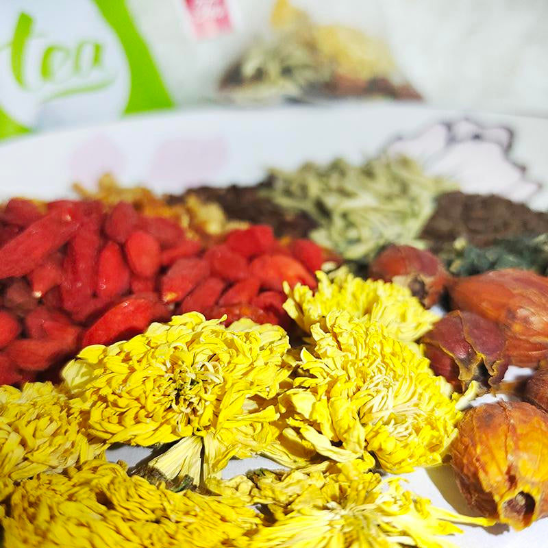 Goji Berry Chrysanthemum Tea -8 Excellent Raw Material Formulas Wolf Berry Dandelion Mulberry Leaf Honey Suckle Plant Herbs Tea