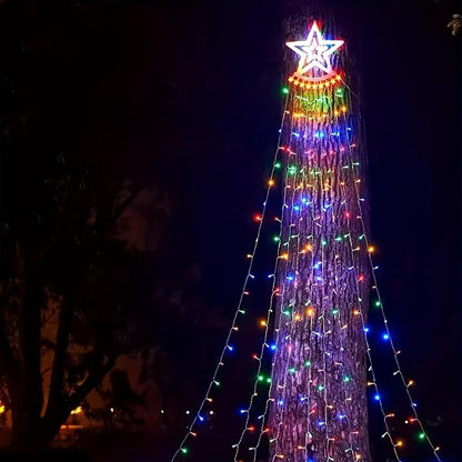 Solar Powered Waterfall Decorative Light, Star Waterfall Tree Light 8 Modes, Suitable for Outdoor Decoration Garden Yard Terrace Holiday Decoration