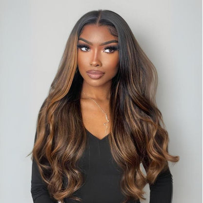 Nadula Highlight Balayage Body Wave Wig 7X5 Lace Human Hair Easy to Wear Water Wave, Glueless, Natural Scalp Put on and Go Time Saver