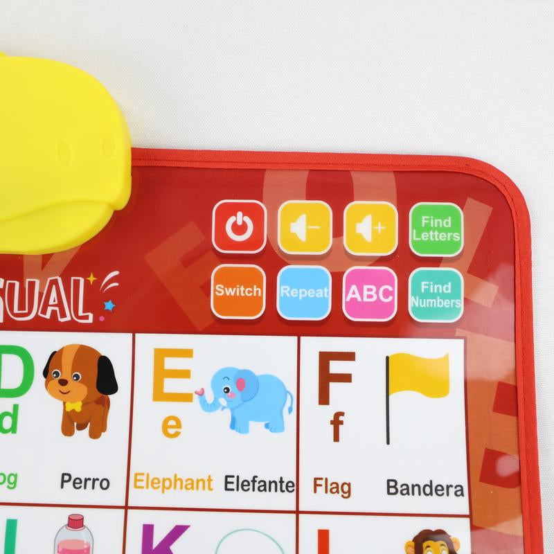 Kids' English-Spanish Alphabet Poster - Fun Bilingual Learning for ABC & Basic Vocabulary with Number Chart, Perfect for Early Education Educational Language Learning Toy