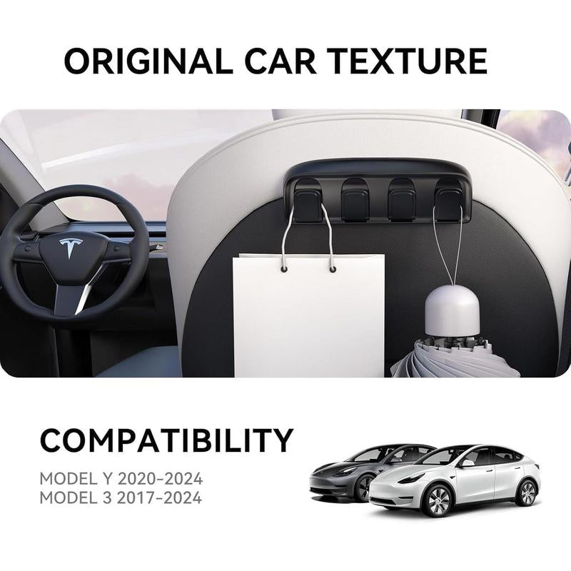 2-Pack Foldable Hidden Car Seat Hooks for Tesla Model Y and 3 Accessories 2025 2024 2023 2022 2021 Upgraded Anti-Drop Hangers Bags Purses
