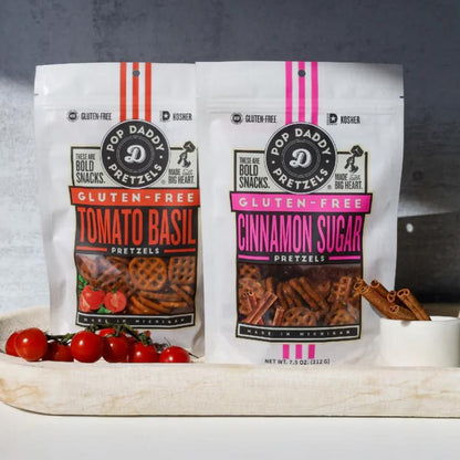 Pop Daddy NEW Gluten Free Pretzels - 6 Pack | Cinnamon Sugar | Tomato Basil | 7.5Oz Snack Crunchy Crispy