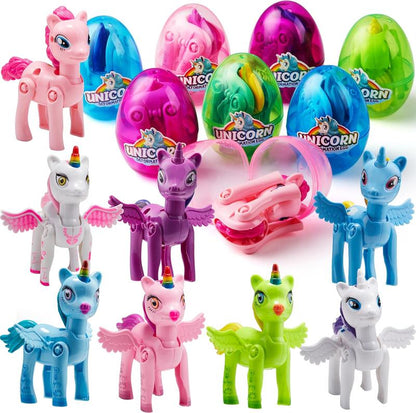 8 Pack Pre Filled 3.5" Easter Egg with Unicorn Deformation Toys, Easter Party Favor for Girls Toddlers Kids Egg Hunt, Basket Stuffers Filler, Classroom Prize Supplies