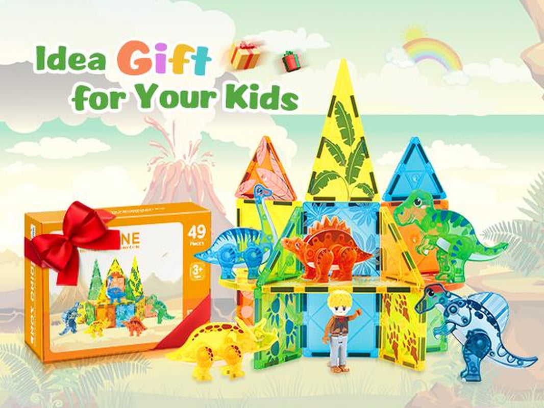 Magnetic Tiles Dinosaur Set,Animals Magnet Building Blocks Toys,Stem Educational Toy Gifts for Boys and Girls,Birthday Present for Kids
