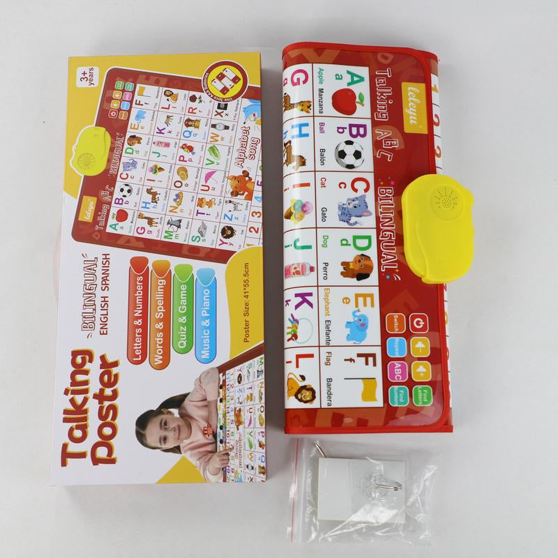 Kids' English-Spanish Alphabet Poster - Fun Bilingual Learning for ABC & Basic Vocabulary with Number Chart, Perfect for Early Education Educational Language Learning Toy