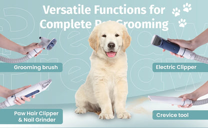 Pet Grooming Vacuum Kit All Inclusive with Paw Trimmer & Nail Grinder - 11000Pa Powerful Suction with HEPA Filter