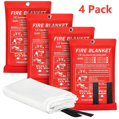 Emergency Fire Blanket - 4 Pack - Fiberglass Fire Suppression Blanket for Kitchen, 40" X 40" Fire Blanket for Home