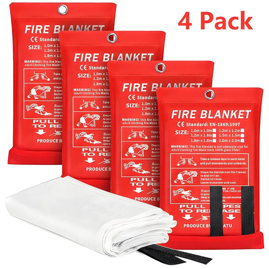 Emergency Fire Blanket - 4 Pack - Fiberglass Fire Suppression Blanket for Kitchen, 40" X 40" Fire Blanket for Home