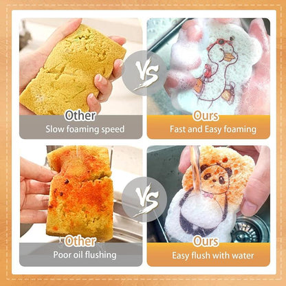 9 Pack Cartoon Dish Sponges for Washing, Eco Friendly Heavy Duty Kitchen Sponges, Compressed Non-Scratch Scrub with Ropes for Household, Cookware, Bathroom, Car Wash Sponge Funny Cut-Outs for Kids