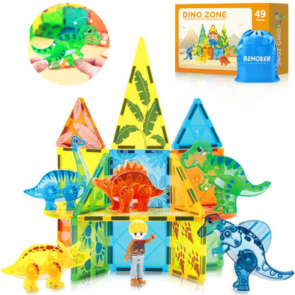 Magnetic Tiles Dinosaur Set,Animals Magnet Building Blocks Toys,Stem Educational Toy Gifts for Boys and Girls,Birthday Present for Kids