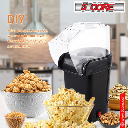 5 Core Popcorn Machine 16 Cup Hot Air Popper Mini Portable Electric Pop Corn Maker Black