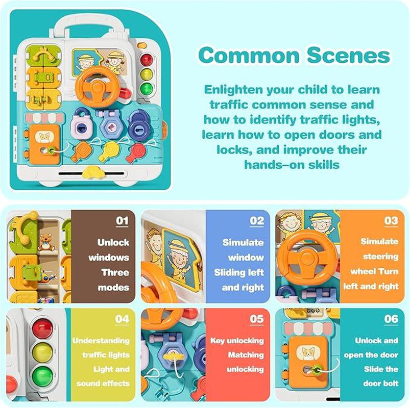 Montessori Busy Board for 1-3 Year Olds - Musical Sensory Toy for Motor Skills, Learning Travel, Perfect Gift for Boys & Girls 12-18 Months
