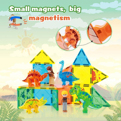 Magnetic Tiles Dinosaur Set,Animals Magnet Building Blocks Toys,Stem Educational Toy Gifts for Boys and Girls,Birthday Present for Kids