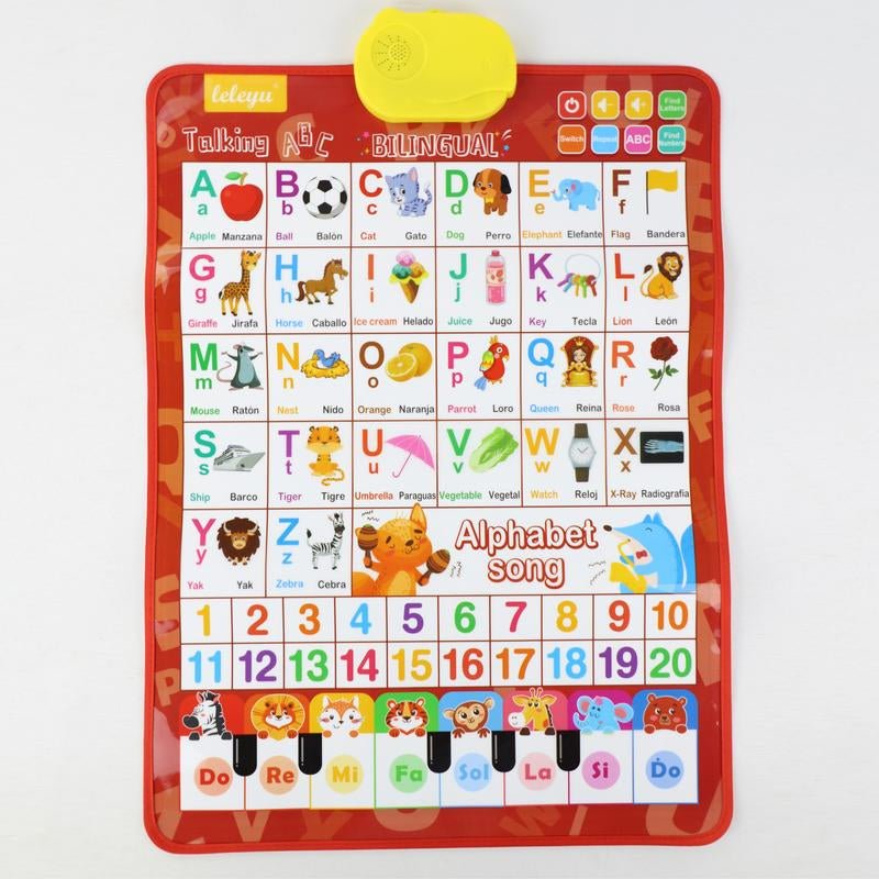 Kids' English-Spanish Alphabet Poster - Fun Bilingual Learning for ABC & Basic Vocabulary with Number Chart, Perfect for Early Education Educational Language Learning Toy