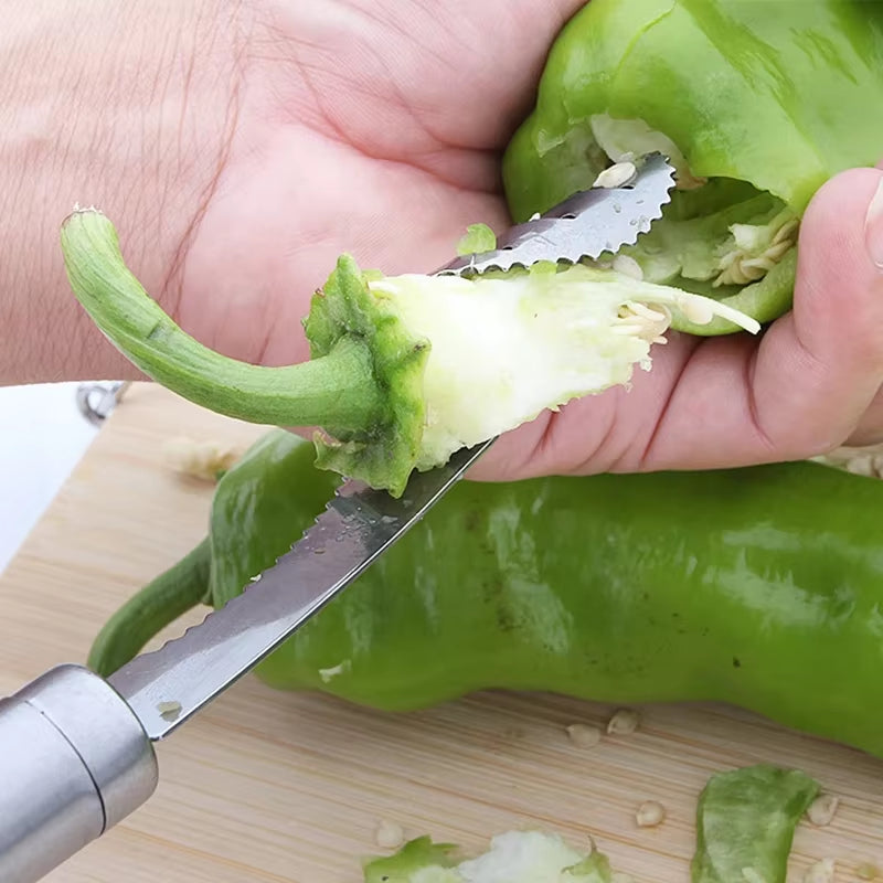 1Pcs Vegetable Fruit Coring Tool Pepper Tomato Slicer Edge Rotating Cutter Corers Seed Remover Stainless Steel Kitchen Gadgets
