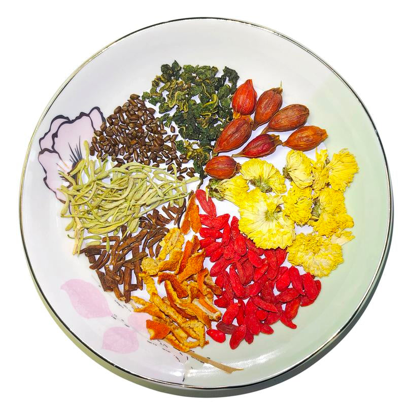 Goji Berry Chrysanthemum Tea -8 Excellent Raw Material Formulas Wolf Berry Dandelion Mulberry Leaf Honey Suckle Plant Herbs Tea