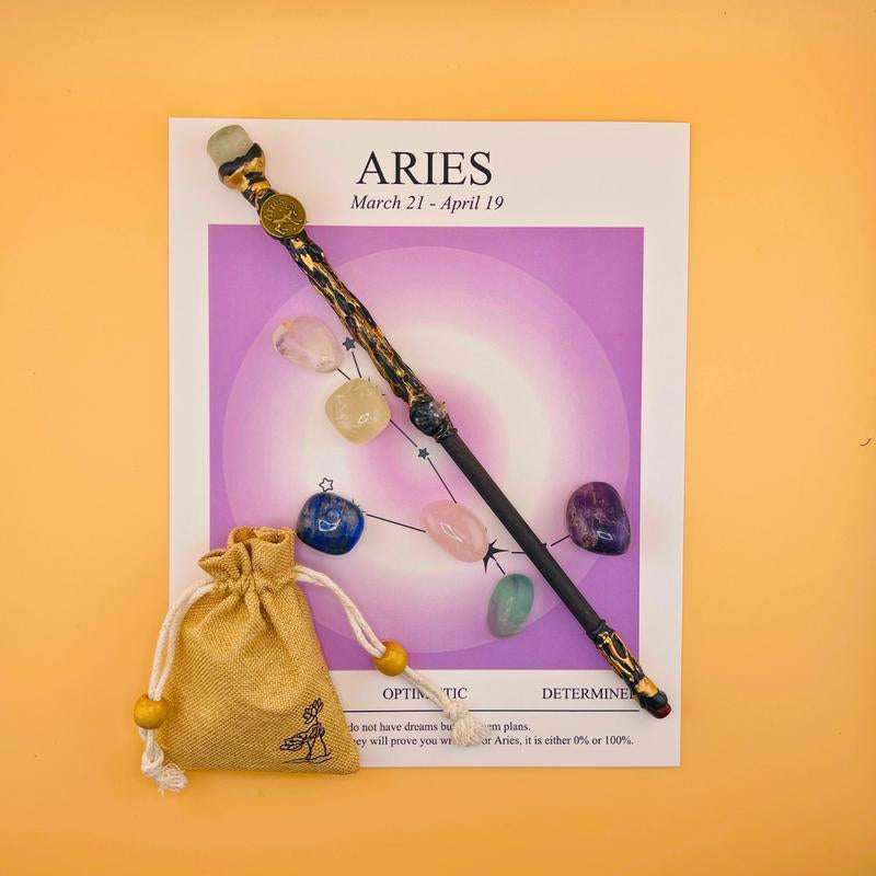[Magic Crystal] Zodiac Crystal Magic Wand (With No Light) and Zodiac Crystal Stones Set - Handcrafted Wand & Constellation Stones - Cosplay, Magic Props, Gemstone Collection, Party Supplies, Fun Fidget Toy, Holiday Decor - Gift for Christmas, New Year