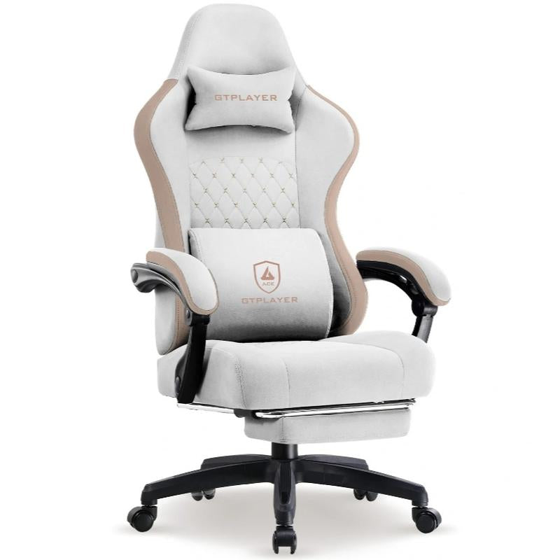 GTPLAYER Gaming Chair, Technical Fabric Office Chair with Pocket Spring Cushion, Linkage Armrests and Footrest, High Back Ergonomic Chair, Adjustable Comfortable Modern