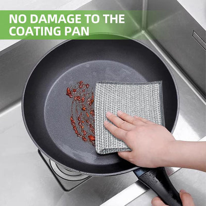 10 Counts Dishwashing Rags, Multipurpose Non-Scratch Wire Cloths for Wet and Dry Use, Reusable Kitchen Cleaning Cloths, Silver Removable, Washable