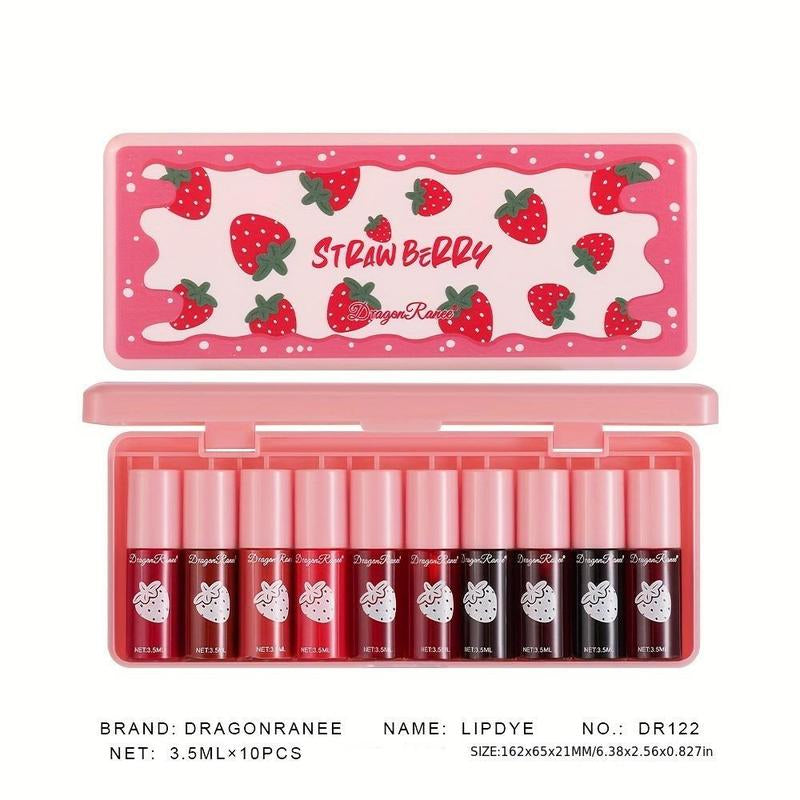 Strawberry Dyed Velvet Lipstick Set, Long Lasting Liquid Lip Gloss, Moisturizing Lip Stain, Suitable for All Occasions Lip Makeup, Girls and Women Makeup Accessories, Christmas, Christmas Gift