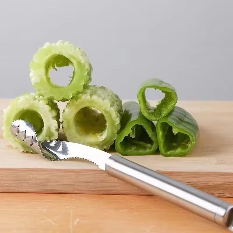 1Pcs Vegetable Fruit Coring Tool Pepper Tomato Slicer Edge Rotating Cutter Corers Seed Remover Stainless Steel Kitchen Gadgets