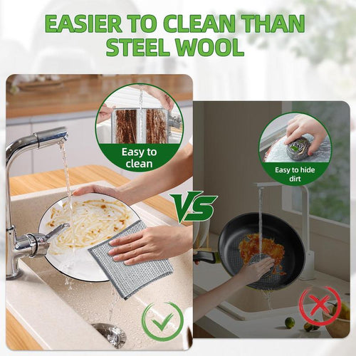 10 Counts Dishwashing Rags, Multipurpose Non-Scratch Wire Cloths for Wet and Dry Use, Reusable Kitchen Cleaning Cloths, Silver Removable, Washable