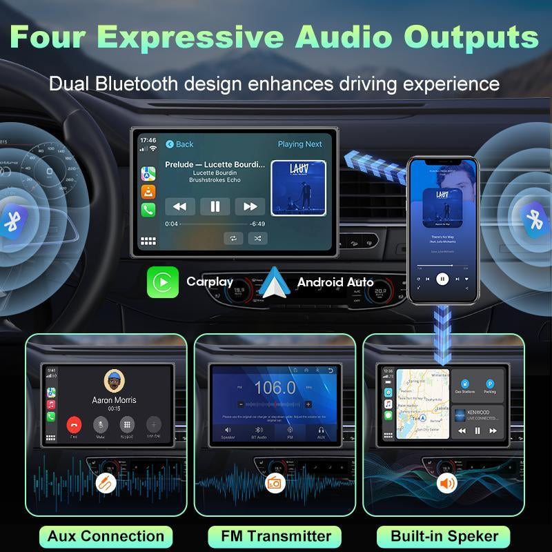 New 8.1-Inch Portable Carplay and Android Auto In- Smart Display, Audio Receiver, with Mirror Link, Bluetooth Connection, Voice Control, and GPS Navigation Supporting . Gifts for Men, Wireless Car Tablet Radio Ultimate Portable Car Play Adapter