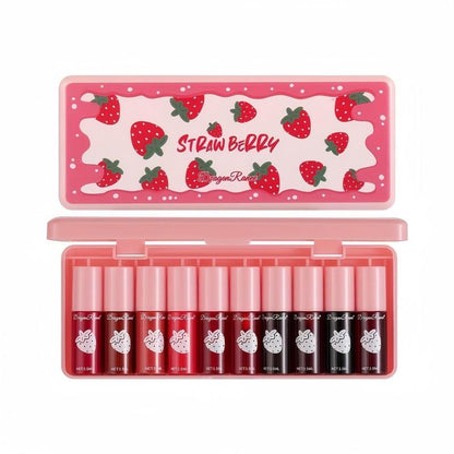Strawberry Dyed Velvet Lipstick Set, Long Lasting Liquid Lip Gloss, Moisturizing Lip Stain, Suitable for All Occasions Lip Makeup, Girls and Women Makeup Accessories, Christmas, Christmas Gift