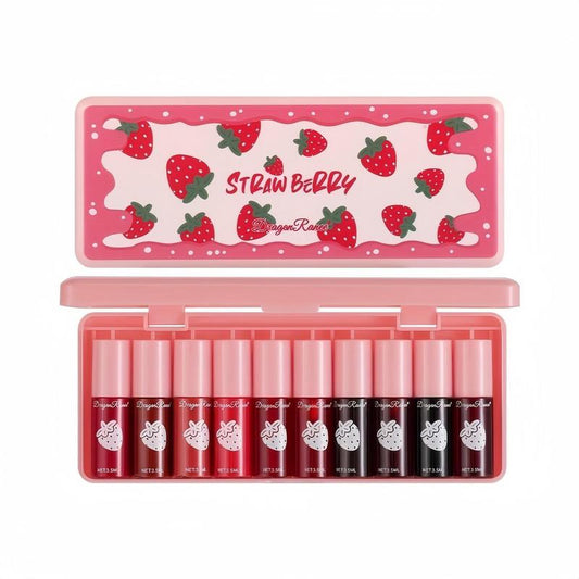 Strawberry Dyed Velvet Lipstick Set, Long Lasting Liquid Lip Gloss, Moisturizing Lip Stain, Suitable for All Occasions Lip Makeup, Girls and Women Makeup Accessories, Christmas, Christmas Gift