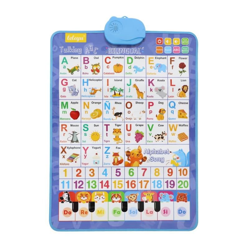 Kids' English-Spanish Alphabet Poster - Fun Bilingual Learning for ABC & Basic Vocabulary with Number Chart, Perfect for Early Education Educational Language Learning Toy