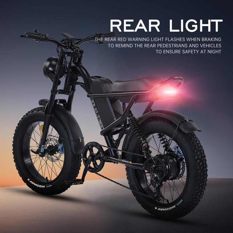 DRIFT.SLIDE 1500W Peak Power Electric Bike for Adults, 28 MPH 60 Miles Electric Moped Style Bike, 48V 20.8 Ah UL 2849 Removable Battery, 7 Speed 20" All Terrain Fat Tire Ebike (J1) Bicycle Light