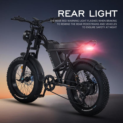 DRIFT.SLIDE 1500W Peak Power Electric Bike for Adults, 28 MPH 60 Miles Electric Moped Style Bike, 48V 20.8 Ah UL 2849 Removable Battery, 7 Speed 20" All Terrain Fat Tire Ebike (J1) Bicycle Light