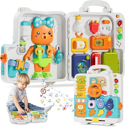 Montessori Busy Board for 1-3 Year Olds - Musical Sensory Toy for Motor Skills, Learning Travel, Perfect Gift for Boys & Girls 12-18 Months