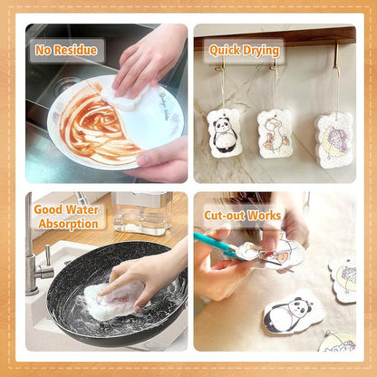 9 Pack Cartoon Dish Sponges for Washing, Eco Friendly Heavy Duty Kitchen Sponges, Compressed Non-Scratch Scrub with Ropes for Household, Cookware, Bathroom, Car Wash Sponge Funny Cut-Outs for Kids