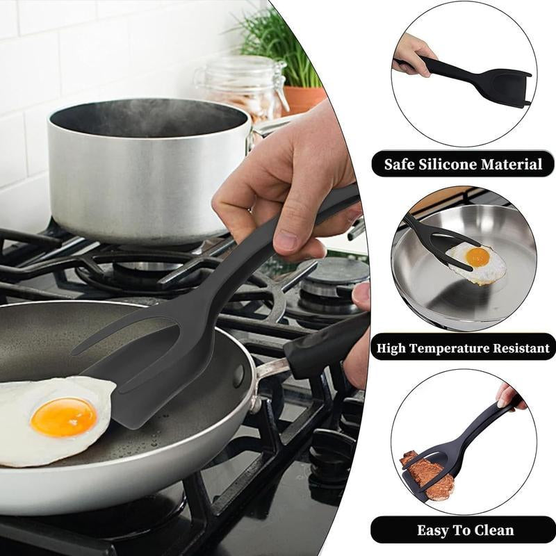 2-In-1 Silicone Turner and Spatula Tong-Eggflipper, Versatile Kitchen Cooking Tool for Eggs,Pancakes, French Toast & Omelets-Kitchenutensils