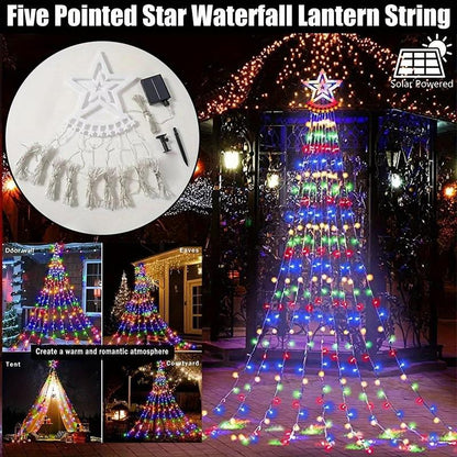 Solar Powered Waterfall Decorative Light, Star Waterfall Tree Light 8 Modes, Suitable for Outdoor Decoration Garden Yard Terrace Holiday Decoration