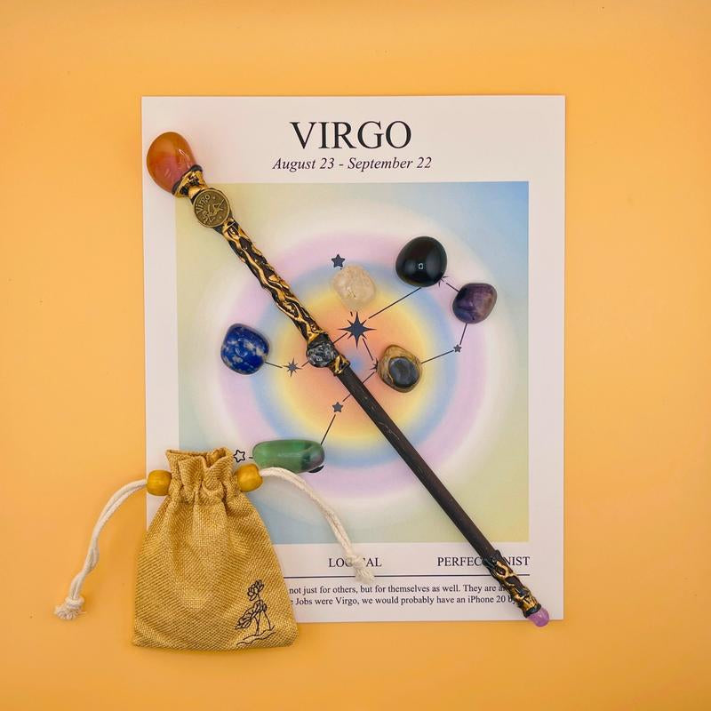 [Magic Crystal] Zodiac Crystal Magic Wand (With No Light) and Zodiac Crystal Stones Set - Handcrafted Wand & Constellation Stones - Cosplay, Magic Props, Gemstone Collection, Party Supplies, Fun Fidget Toy, Holiday Decor - Gift for Christmas, New Year