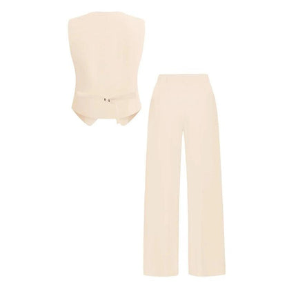 Katchme Women'S Commuter Plain V Neck Button-Up Tank Top & High Waist Trousers Co-Ord, Summer Sets, Versatile Two-Piece Outfits, Casual Womenswear