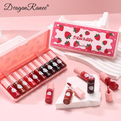 Strawberry Dyed Velvet Lipstick Set, Long Lasting Liquid Lip Gloss, Moisturizing Lip Stain, Suitable for All Occasions Lip Makeup, Girls and Women Makeup Accessories, Christmas, Christmas Gift