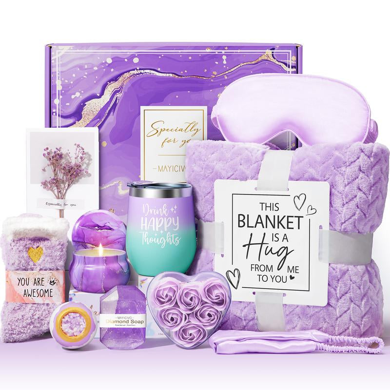 Mayicivo Mother'S Day Gifts Birthday Gifts for Women Self Care Gifts Get Well Soon Gifts Relaxing Spa Gifts Care Package Unique Anniversary Gifts Basket Kit with Flannel Blanket for Mother Wife Bset Friend Sister Her
